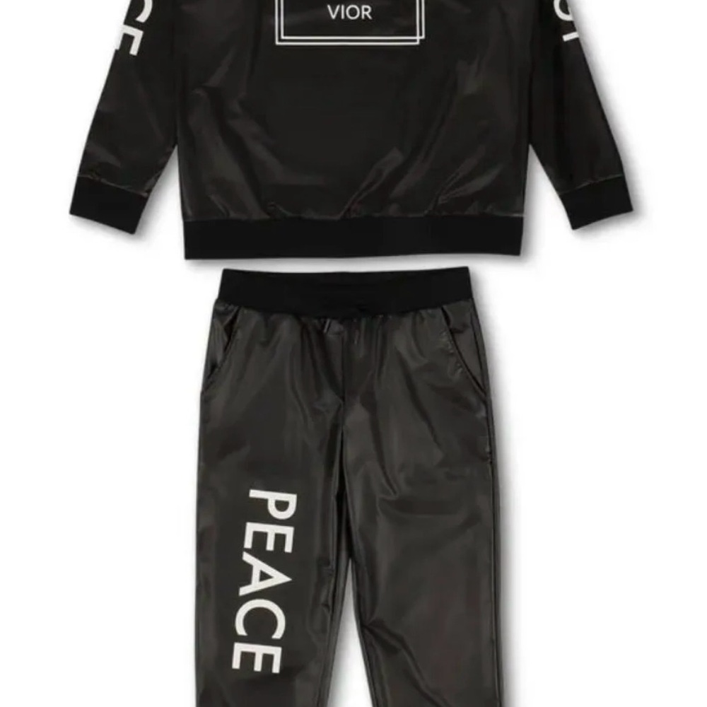 Black 'PEACE' Two-Piece Tracksuit Set